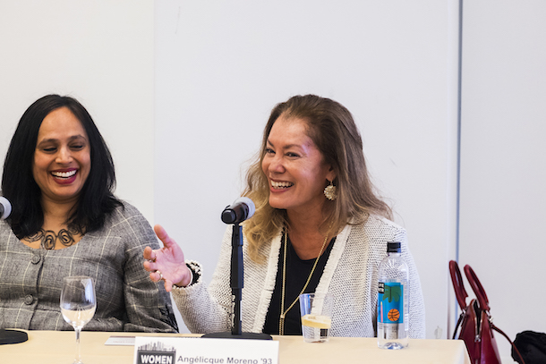 L-R: Susan Shah ’02, Managing Director of Racial Justice, Trinity Church Wall Street; Angélicque Moreno ’93, President, New York State Academy of Trial Lawyers; Partner, Avanzino & Moreno