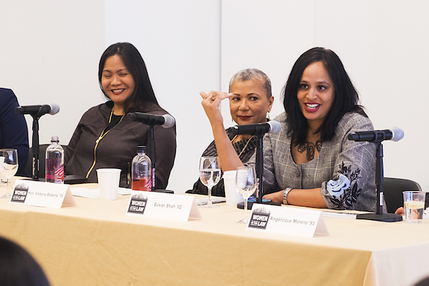 L-R: Carmelyn Malalis ’01, Chair and Commissioner, New York City Commission on Human Rights; The Honorable Victoria Roberts 76, US District Court Judge, US District Court for the Eastern District of Michigan; Susan Shah ’02, Managing Director of Racial Justice, Trinity Church Wall Street