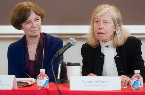 A panel focused on Women in Legal Education included Ann Shalleck (left), Director of the Women and the Law Program, Carrington Shields Scholar, American University Washington College of Law, and Deborah Rhode, Ernest W. McFarland Professor of Law, Stanford Law School.