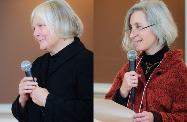 Lois Kanter (left), executive director of NUSLs Domestic Violence Institute, founded by Professor Clare Dalton, was joined by Dean Marth Minow, Harvard Law School, in toasting Professor Daltons accomplishments.
