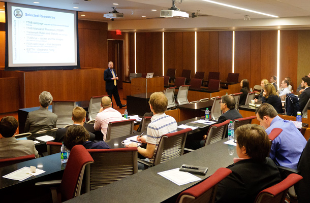 Law students and practitioners listening to Administrative Trademark Judge Mermelstein’s presentation on “TTAB Rules and Accelerated Case Resolution.”