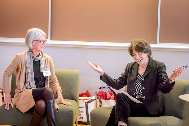 Leslie Ditrani ’94, co-managing partner at Chin & Curtis, in conversation with Professor Rachel Rosenbloom, co-director of Northeastern Laws Immigrant Justice Clinic.