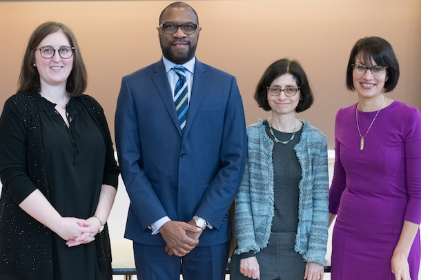 Jennifer Huer, managing director of the Center for Health Policy and Law, Dean James Hackney, Professor Wendy Parmet, director of the Center for Health Policy and Law, and Brigitte Amiri 99, deputy director at the ACLU’s Reproductive Freedom Project.