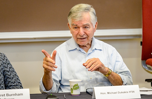 The Honorable Michael Dukakis H'84 moderated a morning panel titled, "Who Votes in the US in the 21st Century?"