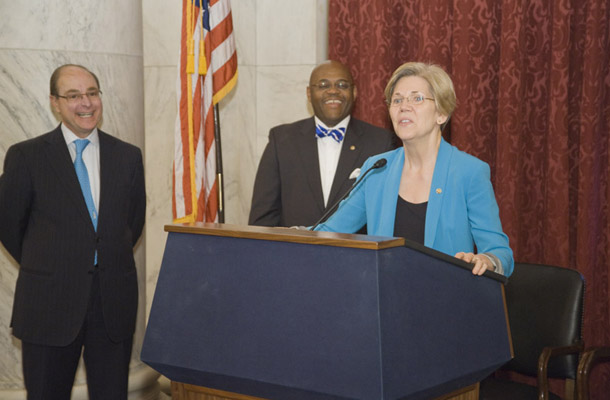 U.S. Senator Elizabeth Warren spoke at the reception.