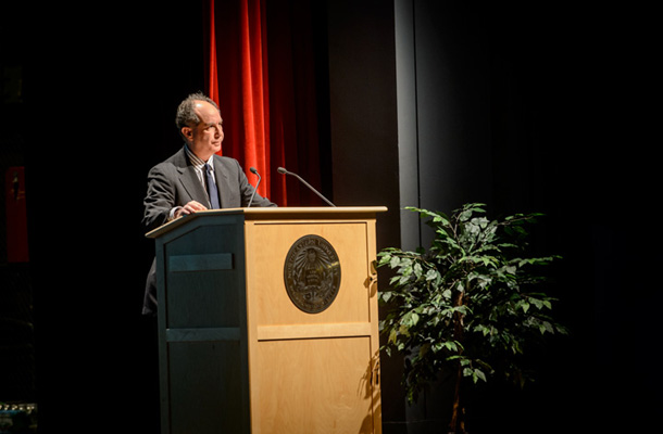 Dean Jeremy Paul welcomed the audience of more than 900 people in Northeasterns Blackman Auditorium.