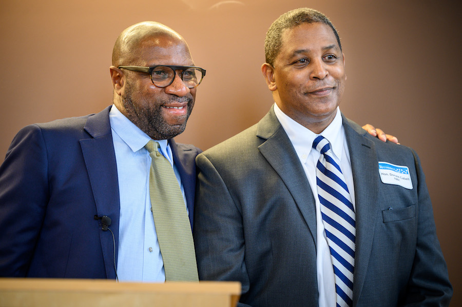 Dean James Hackney and the Honorable Donald Cabell ’91
