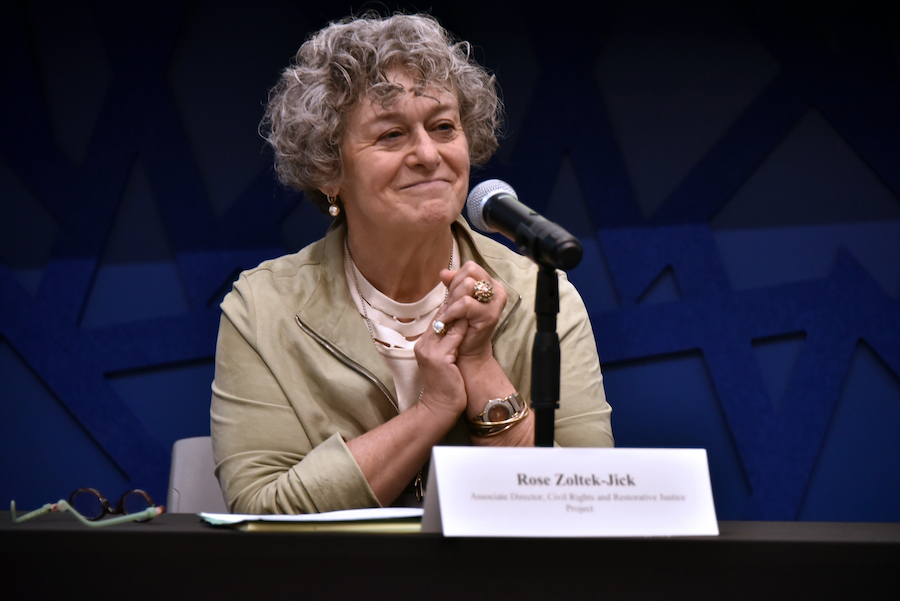 Rose Zoltek-Jick, Associate Director, Civil Rights and Restorative Justice Project, Northeastern University School of Law, moderated a panel titled, "Historical Racial Violence in the Classroom: What are We Teaching?”