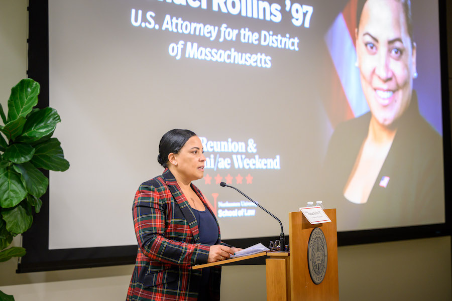 US Attorney for Massachusetts Rachael Rollins ’97 delivers the keynote address. 