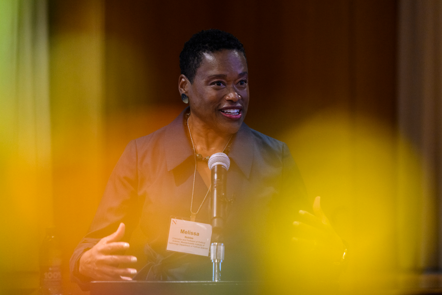 MIT Chancellor Melissa Nobles, co-author of the CCRJ Archives, speaks at the Civil Rights and Restorative Justice Project (CRRJ) archive launch and student recognition event held at Columbus Place.
