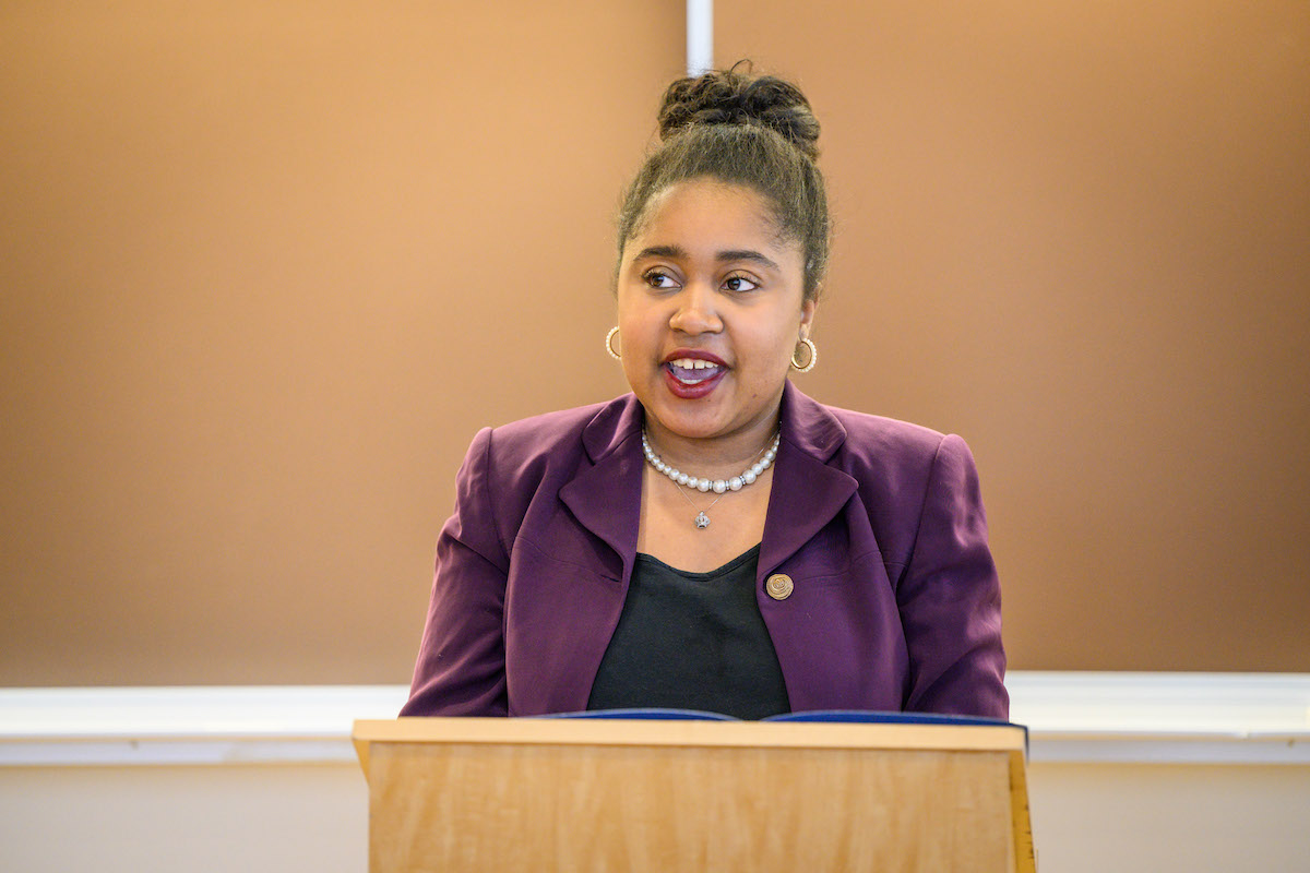 MyLinn Clément ’25 read from her award-winning essay, “Sex Trafficking in Black Communities as a Result of the COVID-19 Pandemic.”