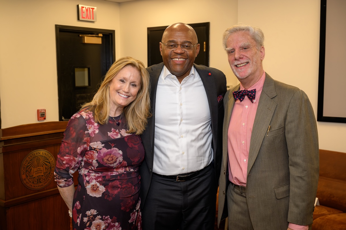 Left to right: Mielle Marquis, the Honorable William “Mo” Cowan ’94 and Roger Michel