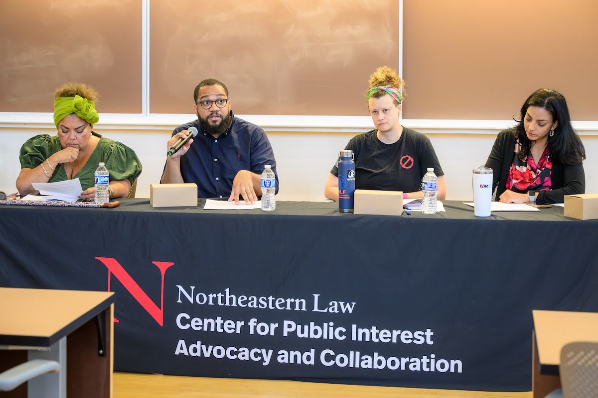 Left to right: Elizabeth Yeampierre ’83, Miles Gresham, Sophia Owen ‘14 and Professor Sharmila Murhty