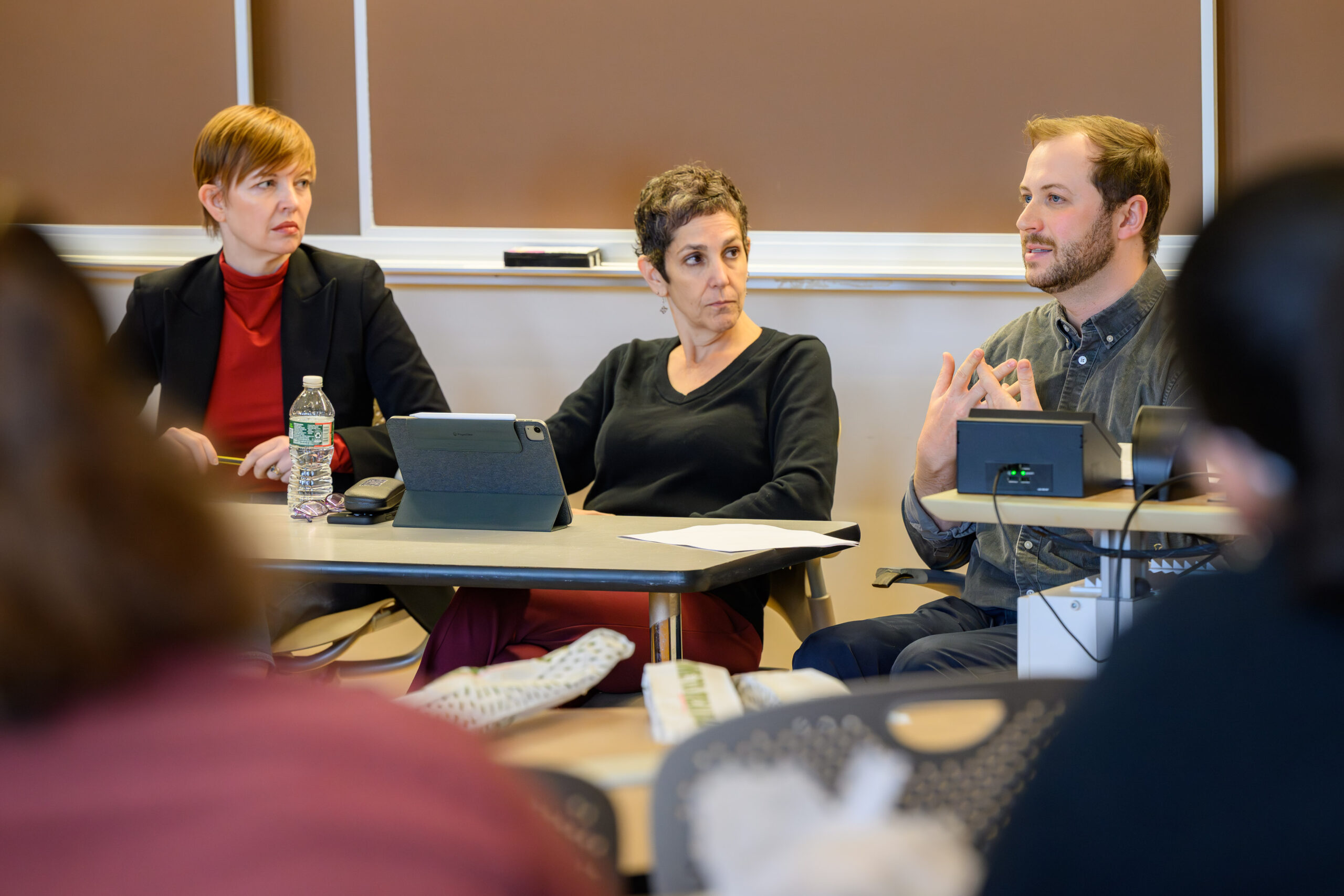 Left to right: Laura Edelson, Yaël Eisenstat and Thomas Mc’Brien