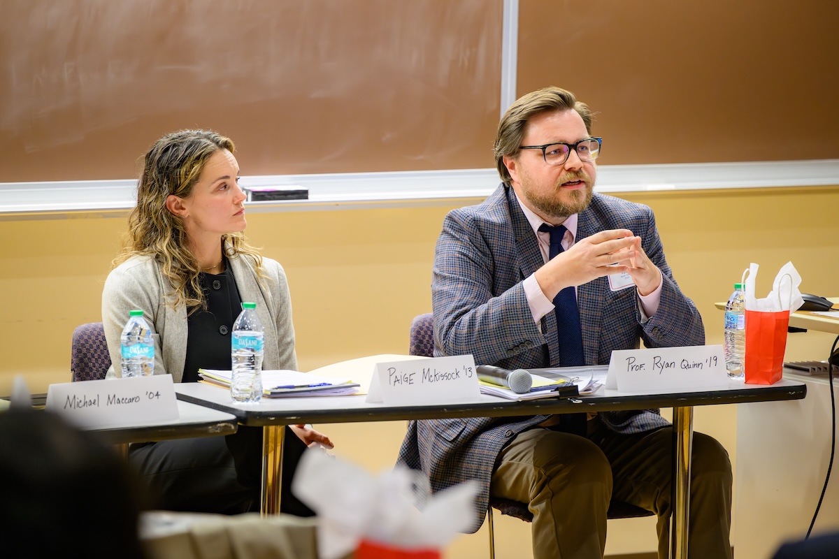 Paige McKissock ’13 (left) and Professor Ryan Quinn ’19
