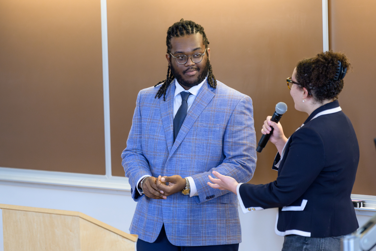 Lamar Richards ’28 (left), winner of the Spirit of Valerie Gordon Essay Award, and Kaya Edwards ’27