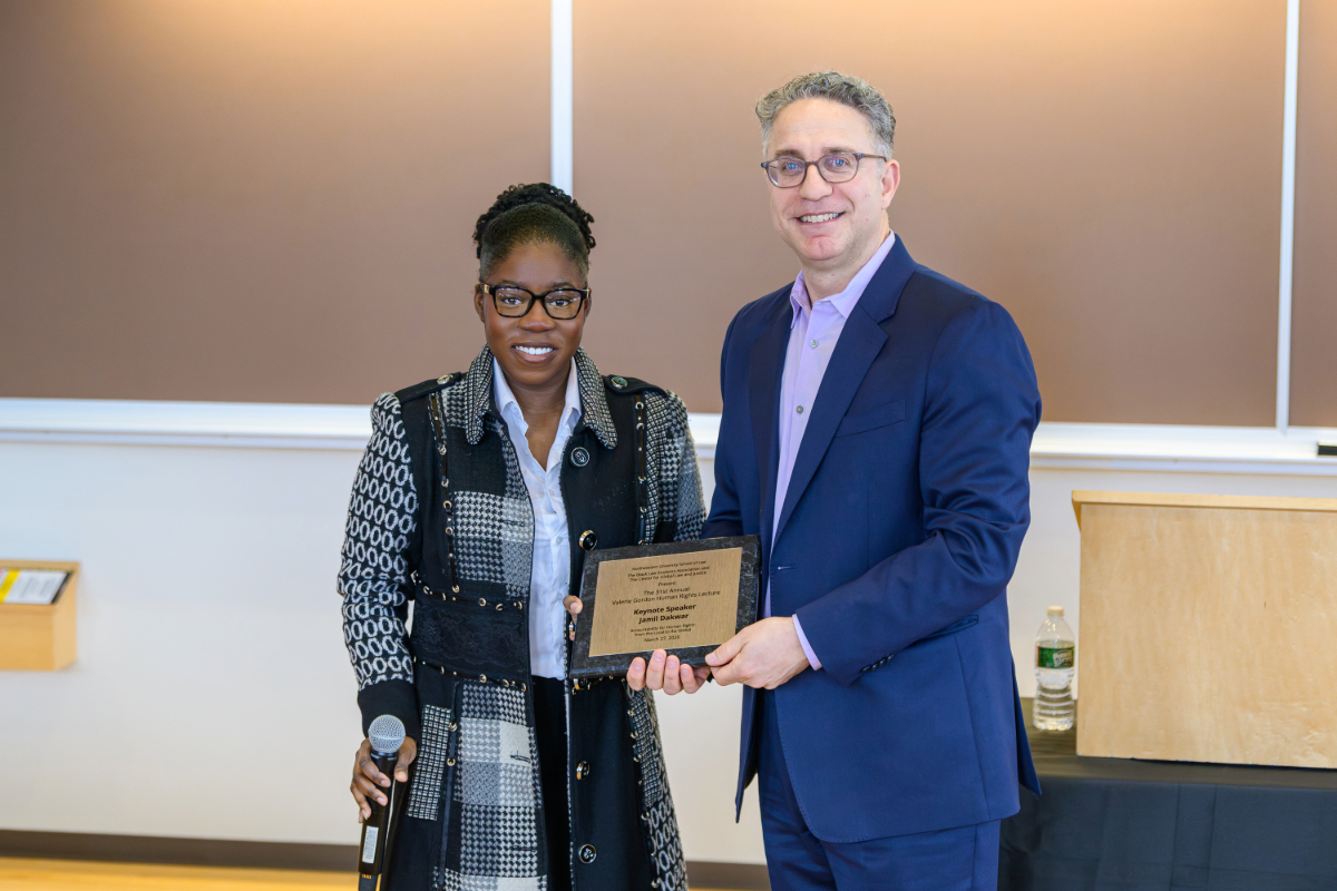 Malaika Jarvis ’27 (left), director of social affairs for the Black Law Students Association, and Jamil Dakwar