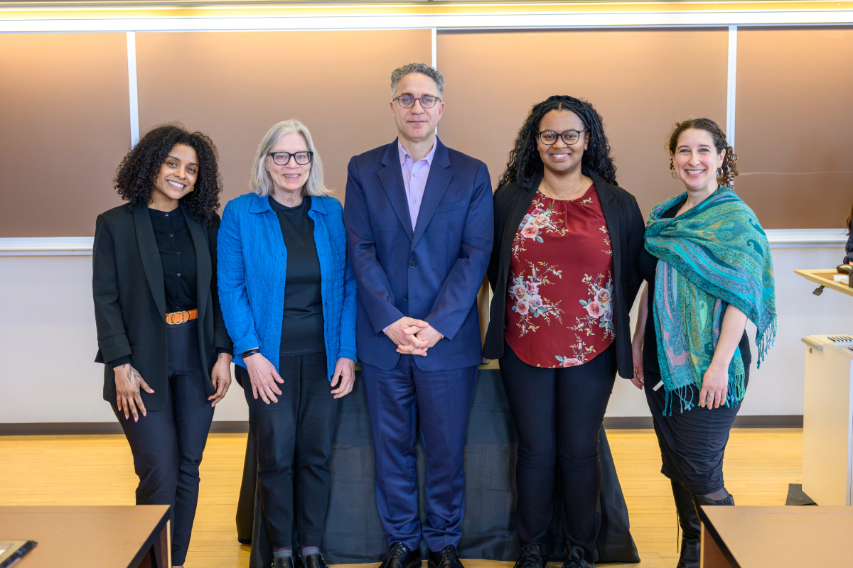 Left to right: Diamond Blaylock-Norris ’27, Martha Davis, Jamil Dakwar, Chanel Palmer ’27 and Zinaida Miller